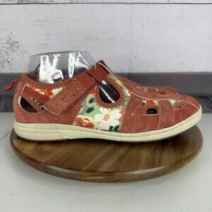 Earth Origins‎ Sandal Womens 9 Salmon Pink Floral Comfort Suede Fisherman Shoe